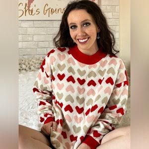 Heart Sweater! *Red, white, pink and tan*